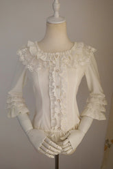 White Half Hime Sleeves Ruffle Lace Sweet Chiffon Princess Lolita Blouse